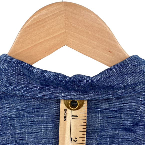 Tommy Hilfiger Shirt Women Small Blue Chambray Long Sleeve Logo Half Zip Popover - Picture 14 of 15